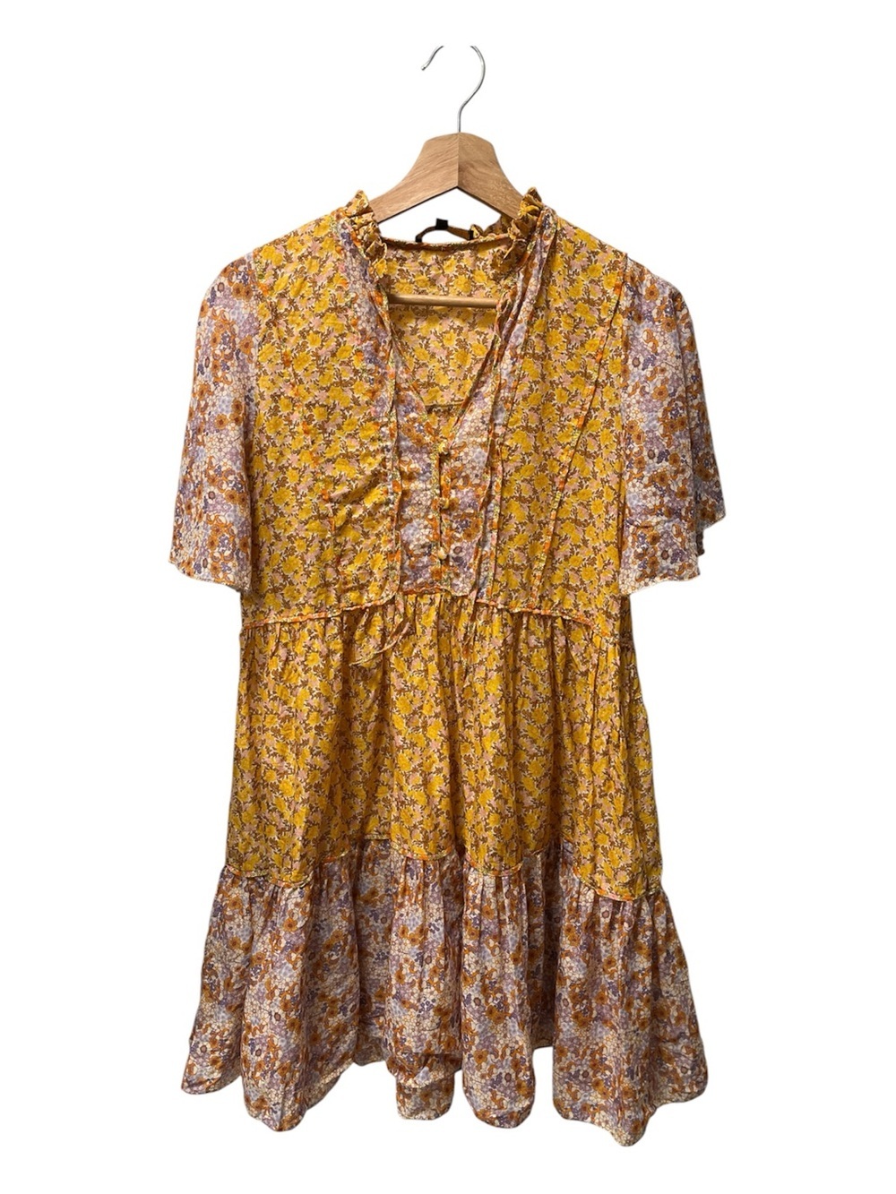 Maje Rissolette Contrast Panel Floral-Print Cotton Dress size 36 - Picture 3 of 9